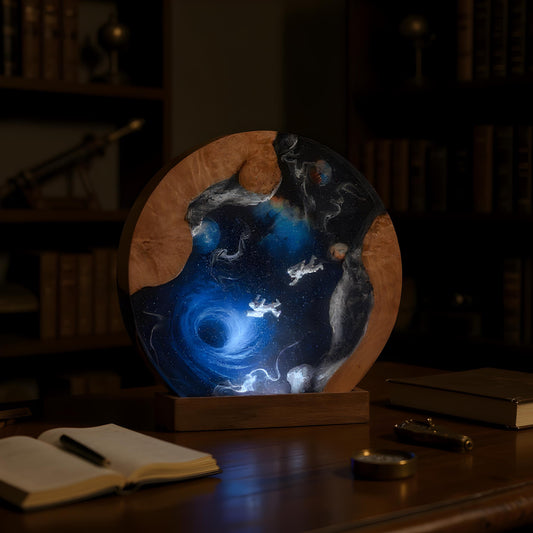 Galaxy Resin Lamp: Interstellar Wood & LED Night Light