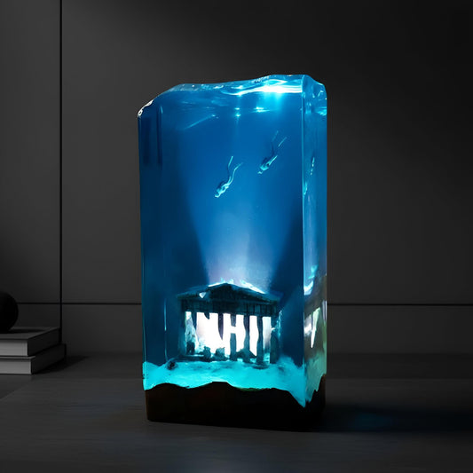 Underwater Ruins Diver Resin Lamp– Ocean Cave Scene Night Light