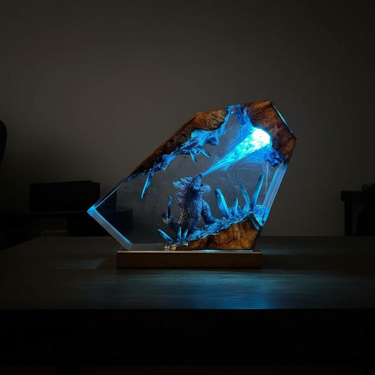 Epic Godzilla Battle Resin Lamp: Handmade Diorama Night Light
