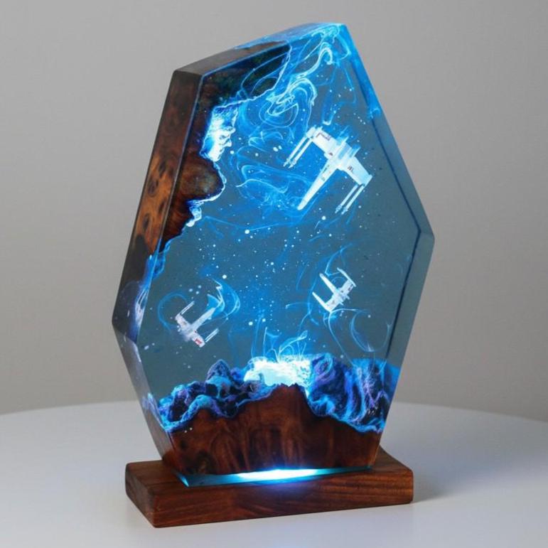 Galactic Warriors Resin Lamp: Sci-Fi Epoxy Night Light