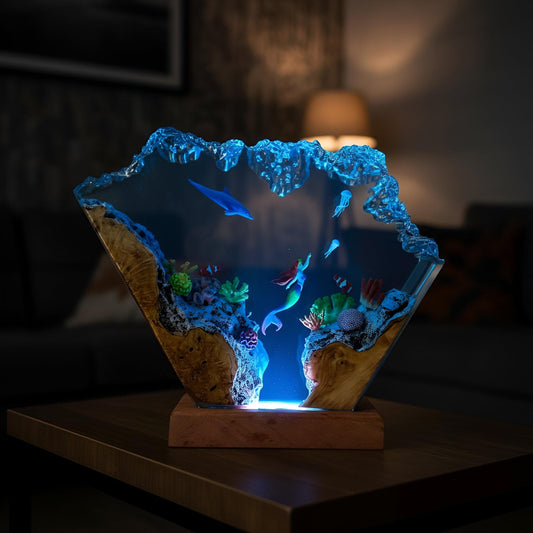 Mermaid & Dolphin Ocean Resin Lamp: Underwater Fantasy Night Light