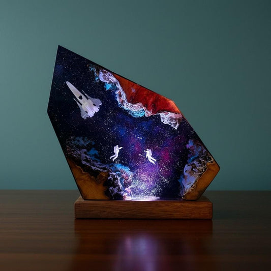 Astronaut & Spaceship Cosmic Resin Lamp – Handcrafted Space-Themed Night Light