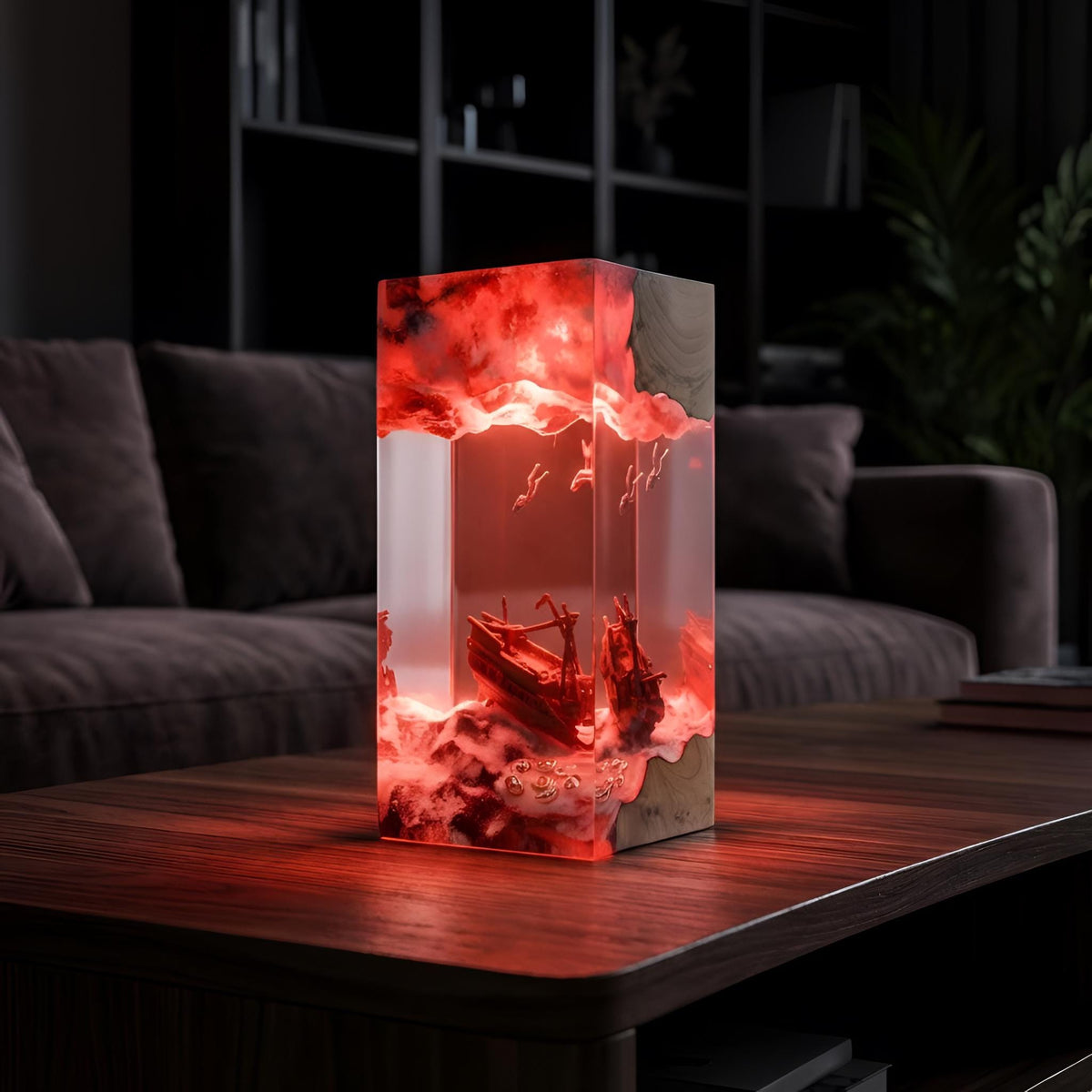 Resin Lamp Shipwreck Ocean Scene: Handmade LED Night Light