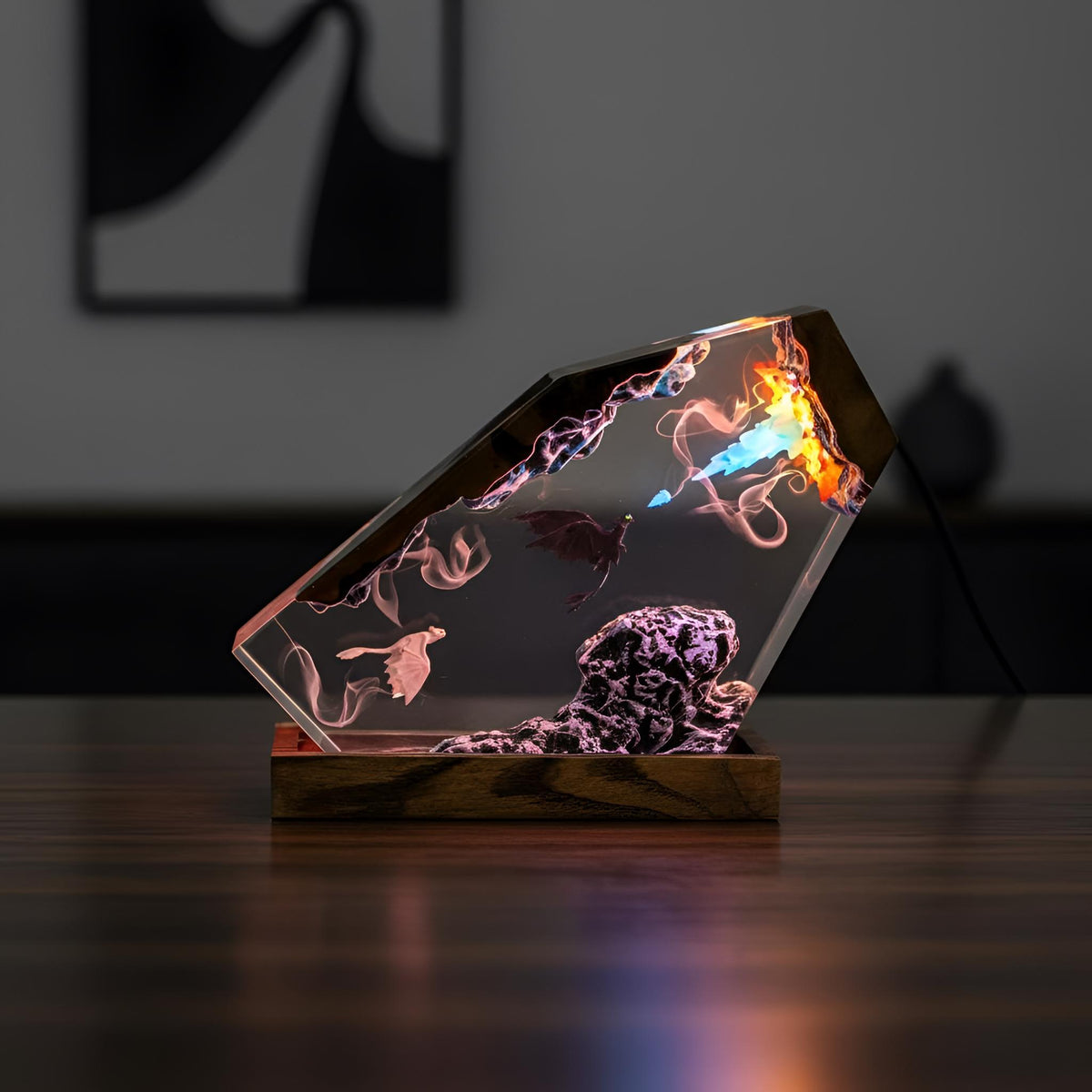 Fantasy Dragon Flight Scene Resin Lamp: Handmade LED Night Light
