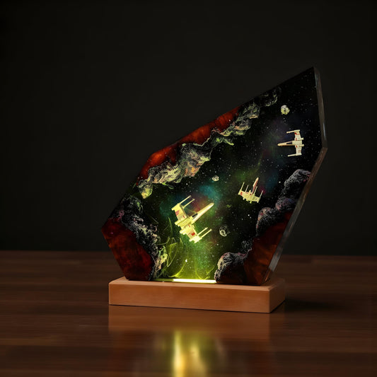 Galaxy Spaceship Resin Night Light: Space Battle Epoxy LED Lamp