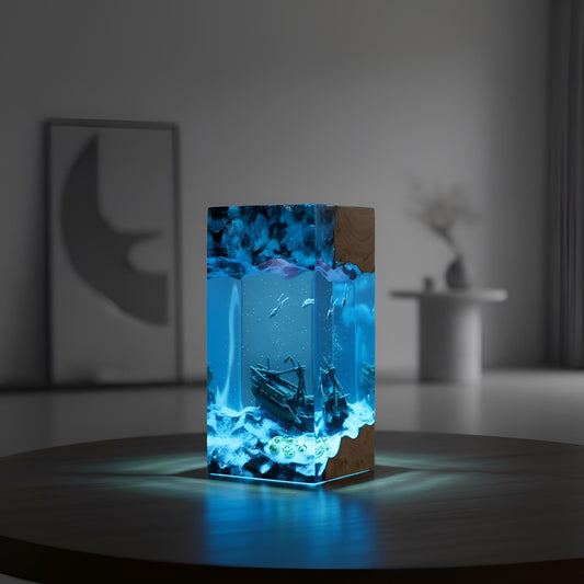 Resin Lamp Shipwreck Ocean Scene: Handmade LED Night Light