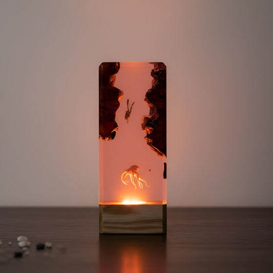 Deep Sea Diver and Octopus Scene Resin Lamp: Handmade LED Night Light