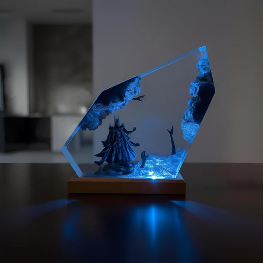 Dark Fantasy Fire LOTR Resin Lamp: Handmade LED Night Light