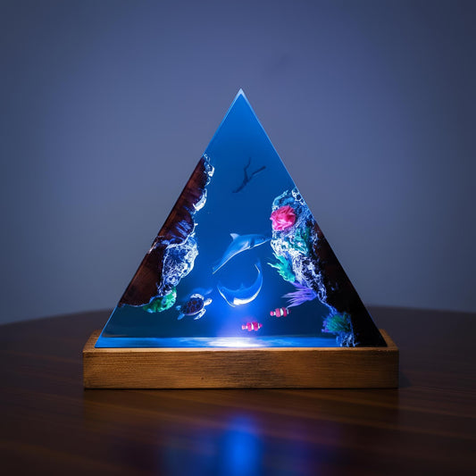 Dolphin Family Resin Night Light: Ocean LED Desk Lamp