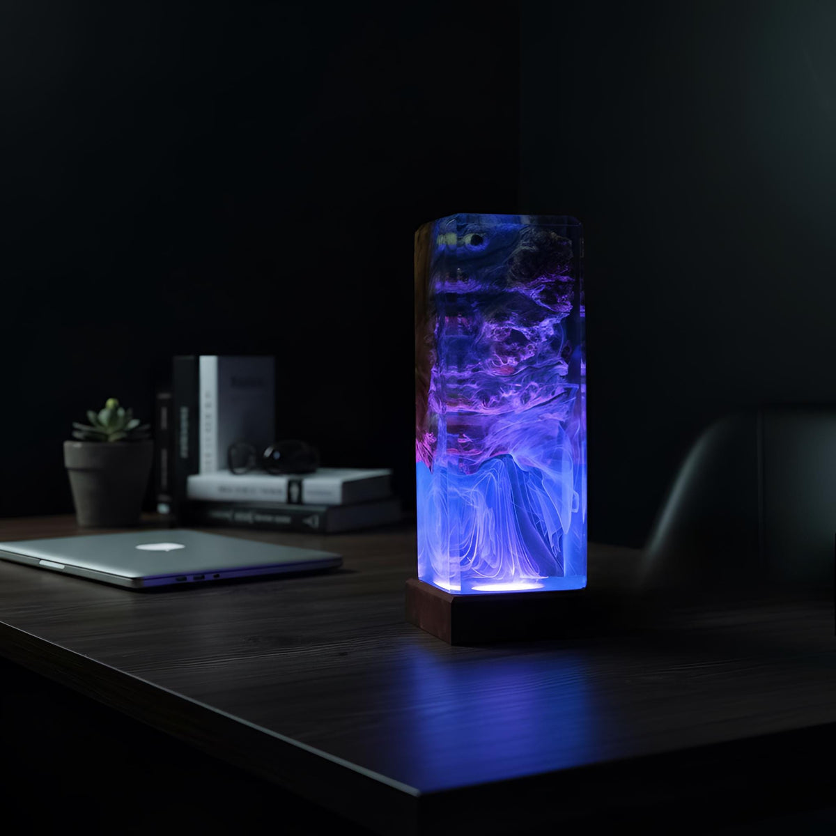 Abstract Ocean Resin Lamp: Color Changing LED Wood Night Light