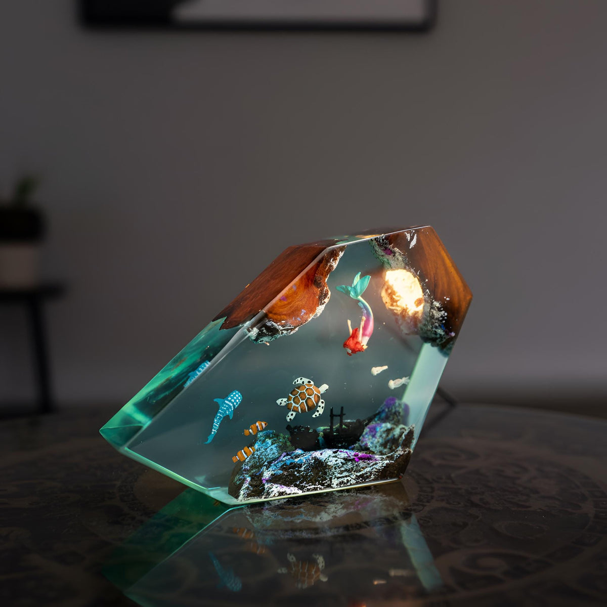 Mermaid and Sea Turtle Resin Lamp: Ocean LED Night Light