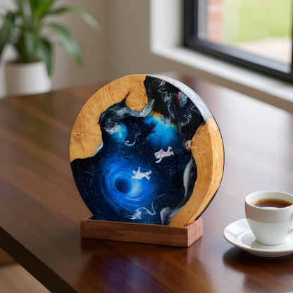 Galaxy Resin Lamp: Interstellar Wood & LED Night Light