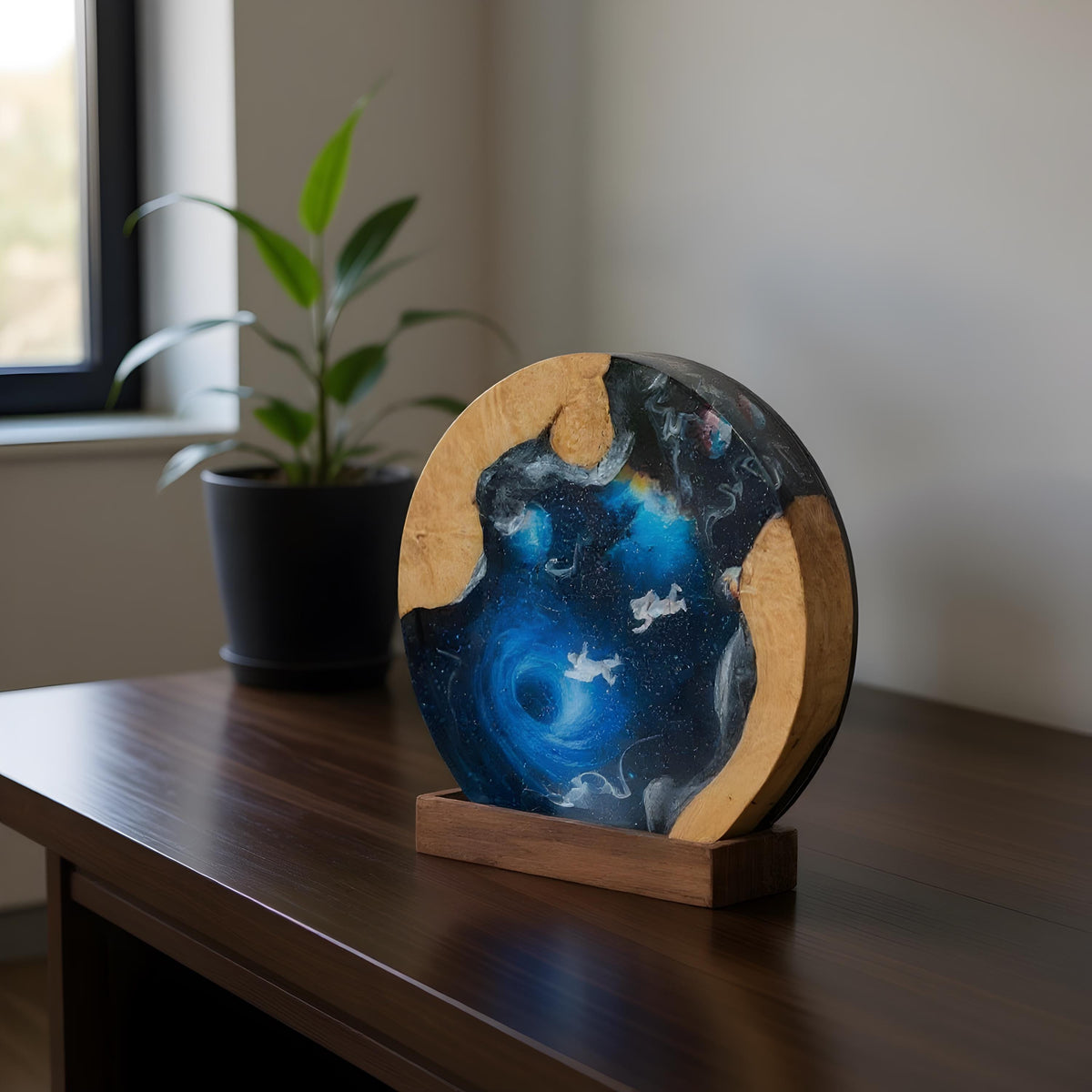 Galaxy Resin Lamp: Interstellar Wood & LED Night Light