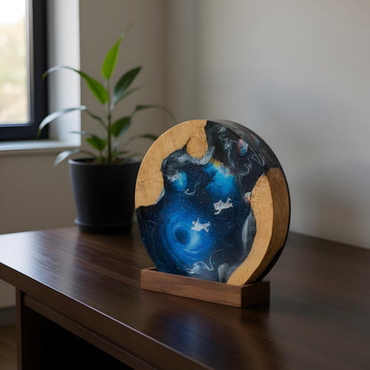 Galaxy Resin Lamp: Interstellar Wood & LED Night Light