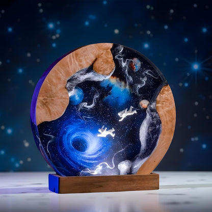 Galaxy Resin Lamp: Interstellar Wood & LED Night Light