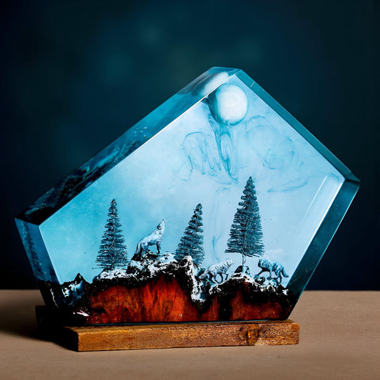 Moonlight Wolf Resin Lamp: Forest LED Night Light