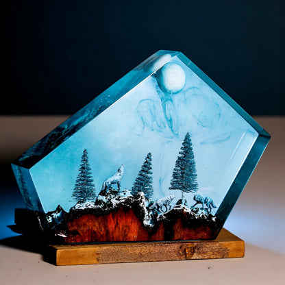 Moonlight Wolf Resin Lamp: Forest LED Night Light