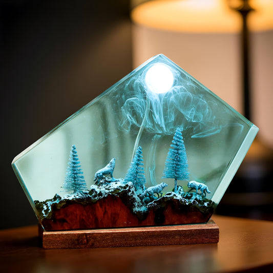 Moonlight Wolf Resin Lamp: Forest LED Night Light