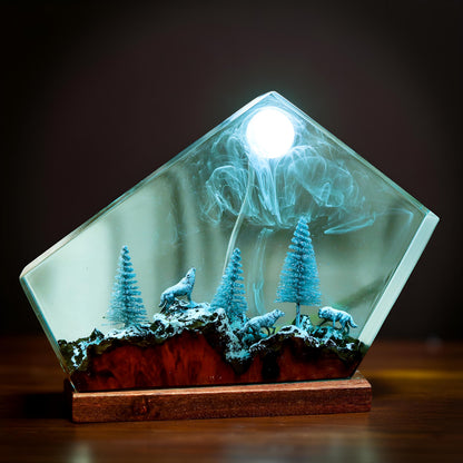 Moonlight Wolf Resin Lamp: Forest LED Night Light