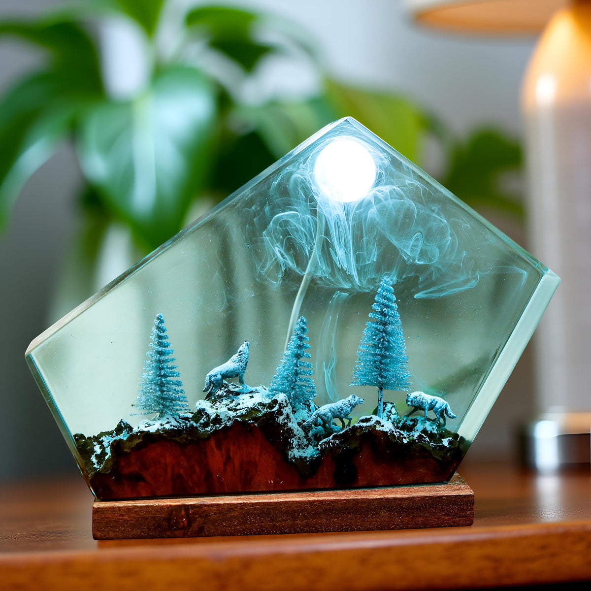 Moonlight Wolf Resin Lamp: Forest LED Night Light
