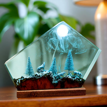 Moonlight Wolf Resin Lamp: Forest LED Night Light