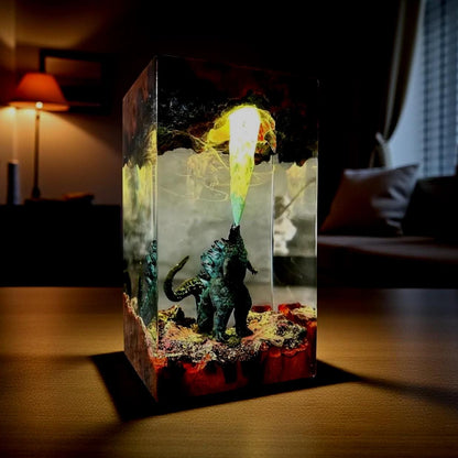 3D Godzilla Resin Lamp– Handmade Wooden Resin Movie Monster LED Home Decor