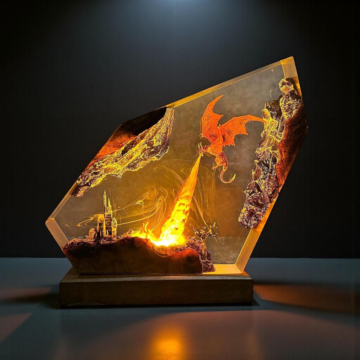 Fire Dragon Resin Lamp, Handmade Fantasy Epoxy Night Light