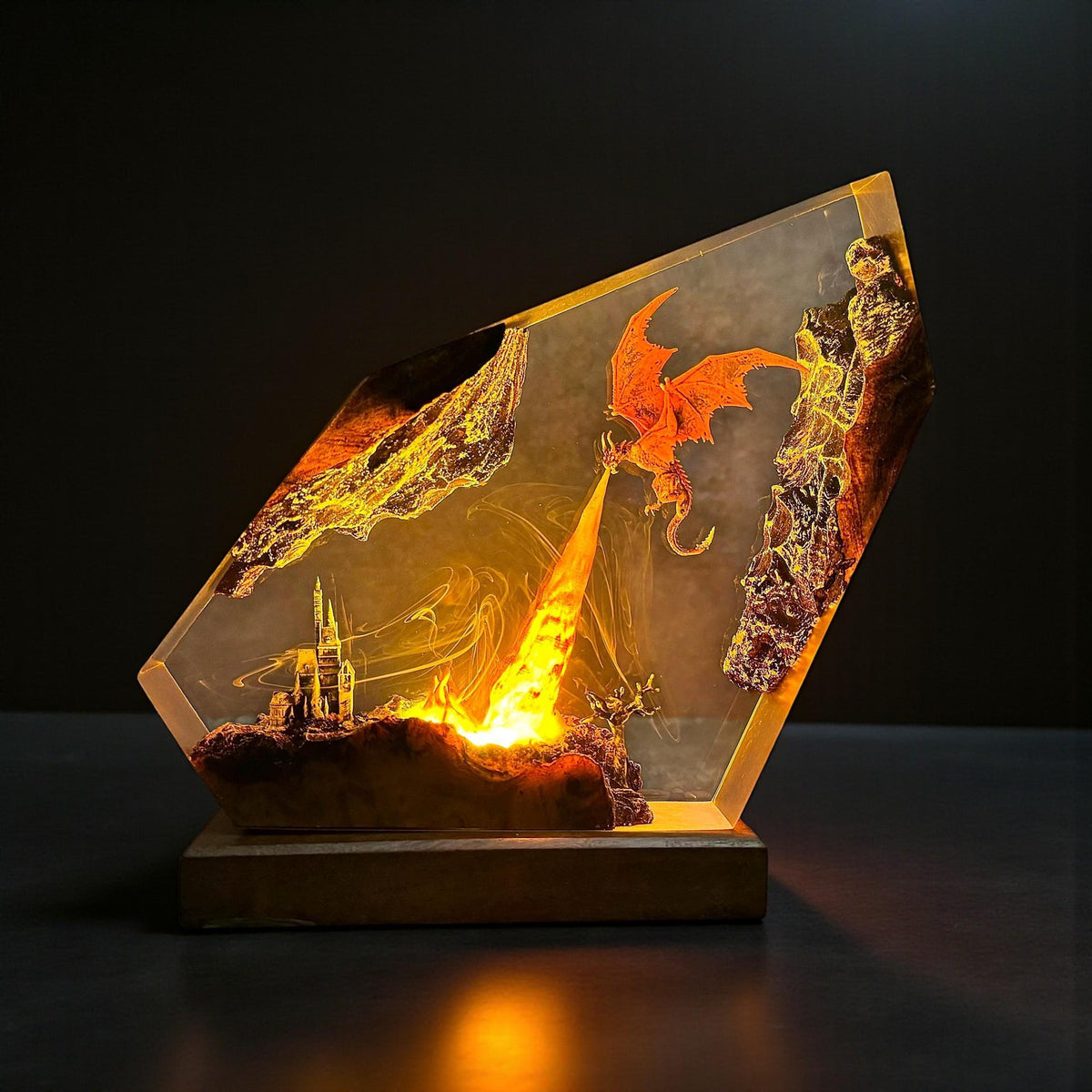 Fire Dragon Resin Lamp, Handmade Fantasy Epoxy Night Light