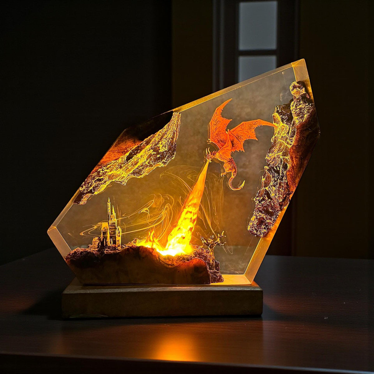Fire Dragon Resin Lamp, Handmade Fantasy Epoxy Night Light
