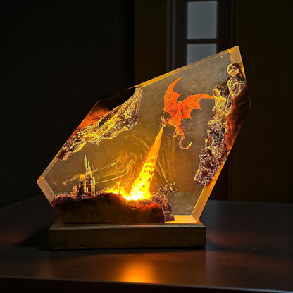 Fire Dragon Resin Lamp, Handmade Fantasy Epoxy Night Light