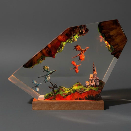 Fire and Ice Dragon Resin Lamp : Fantasy LED Night Light