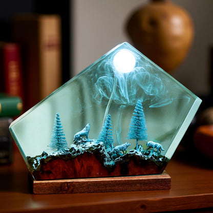 Moonlight Wolf Resin Lamp: Forest LED Night Light