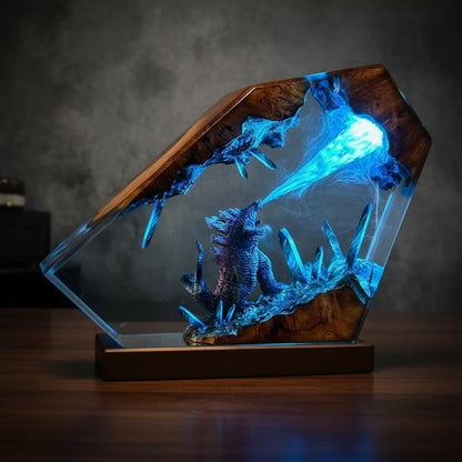 Epic Godzilla Battle Resin Lamp: Handmade Diorama Night Light