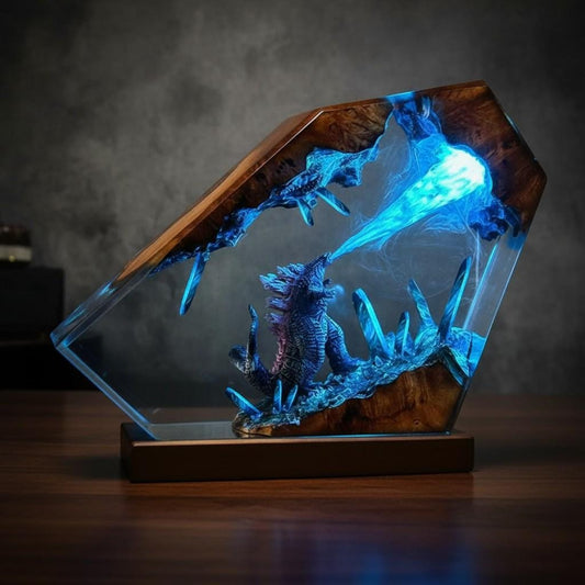 Epic Godzilla Battle Resin Lamp: Handmade Diorama Night Light