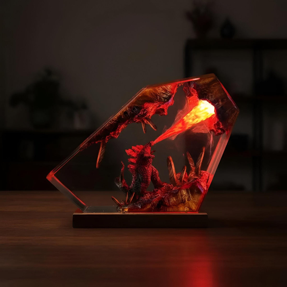 Epic Godzilla Battle Resin Lamp: Handmade Diorama Night Light