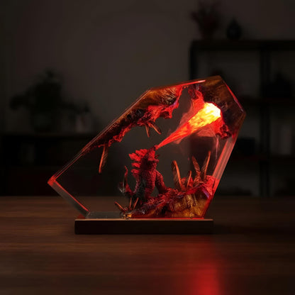 Epic Godzilla Battle Resin Lamp: Handmade Diorama Night Light