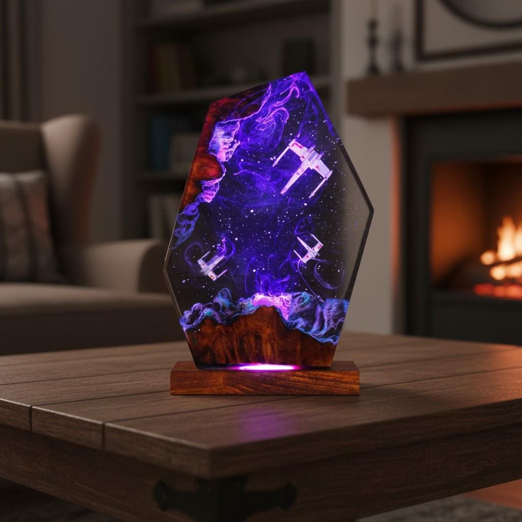 Galactic Warriors Resin Lamp: Sci-Fi Epoxy Night Light