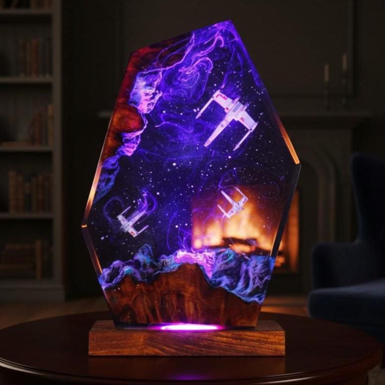 Galactic Warriors Resin Lamp: Sci-Fi Epoxy Night Light