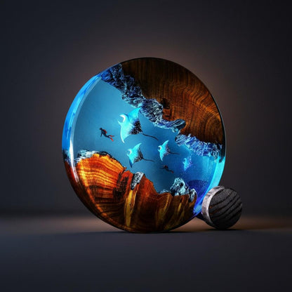 Deep Sea Manta Ray Resin Lamp, Ocean Diorama Night Light