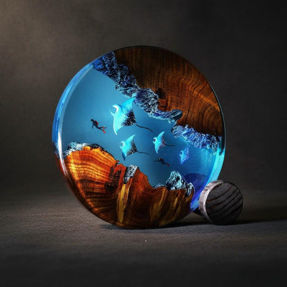 Deep Sea Manta Ray Resin Lamp, Ocean Diorama Night Light
