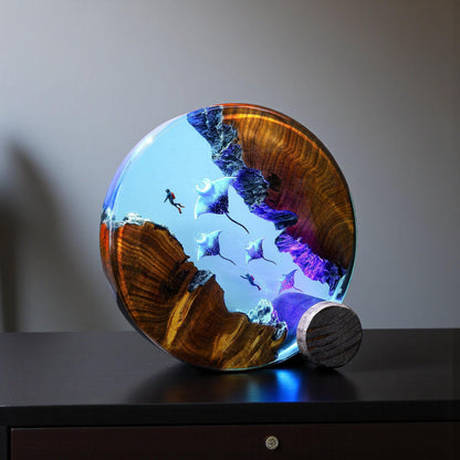 Deep Sea Manta Ray Resin Lamp, Ocean Diorama Night Light