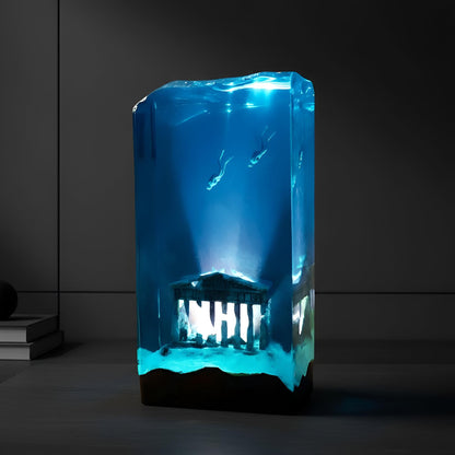 Underwater Ruins Diver Resin Lamp– Ocean Cave Scene Night Light