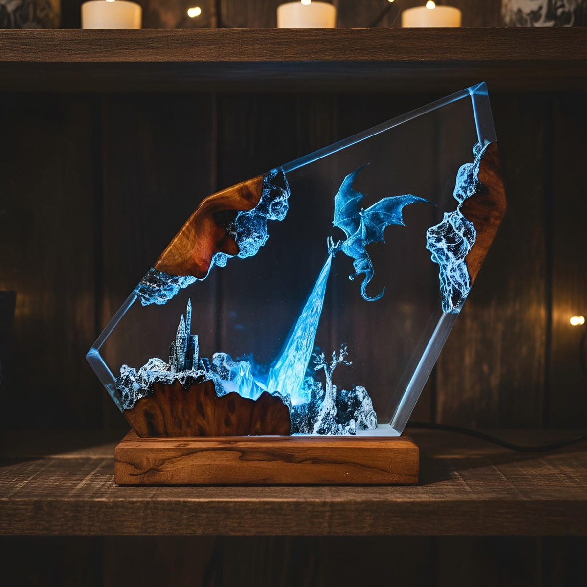 Ice Dragon Resin Night Light | 3D Fantasy Dragon Statue Lamp