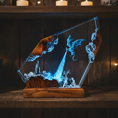 Ice Dragon Resin Night Light | 3D Fantasy Dragon Statue Lamp