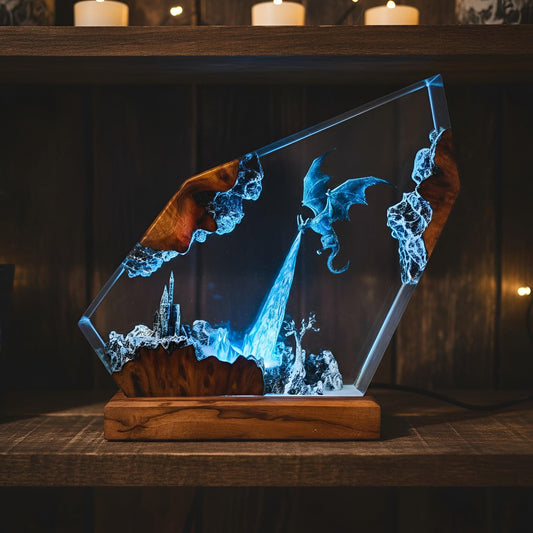 Ice Dragon Resin Night Light | 3D Fantasy Dragon Statue Lamp