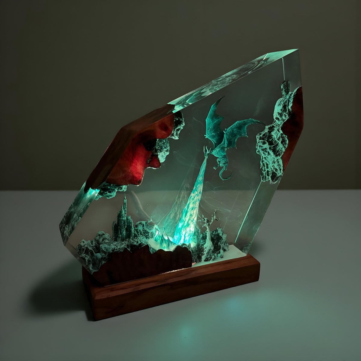 Ice Dragon Resin Night Light | 3D Fantasy Dragon Statue Lamp