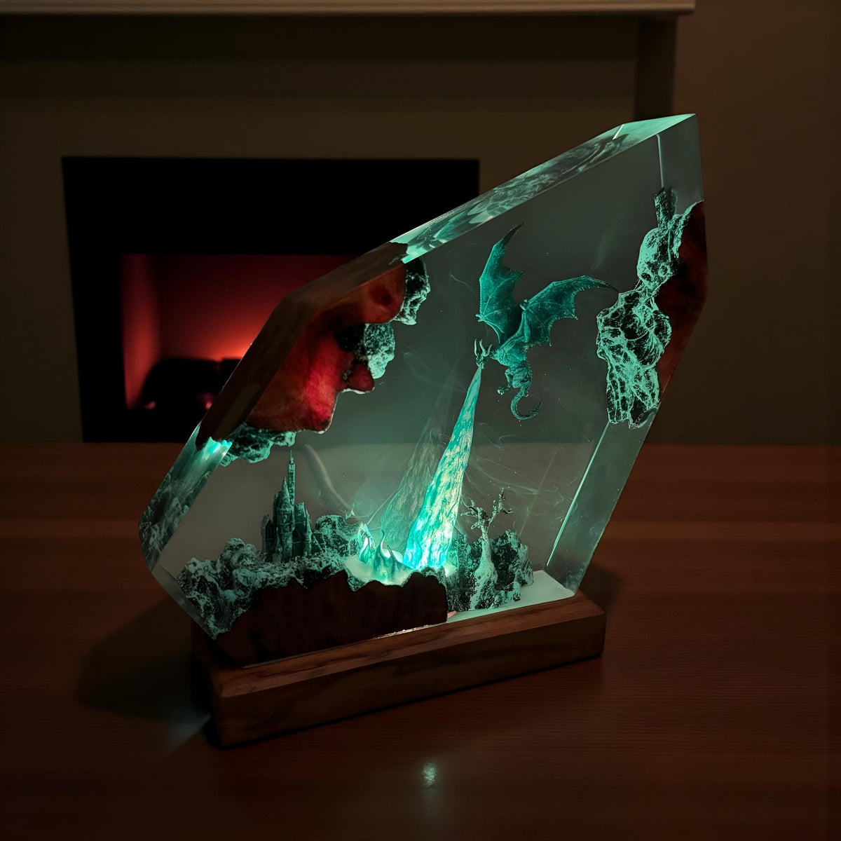 Ice Dragon Resin Night Light | 3D Fantasy Dragon Statue Lamp
