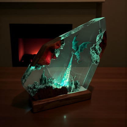 Ice Dragon Resin Night Light | 3D Fantasy Dragon Statue Lamp