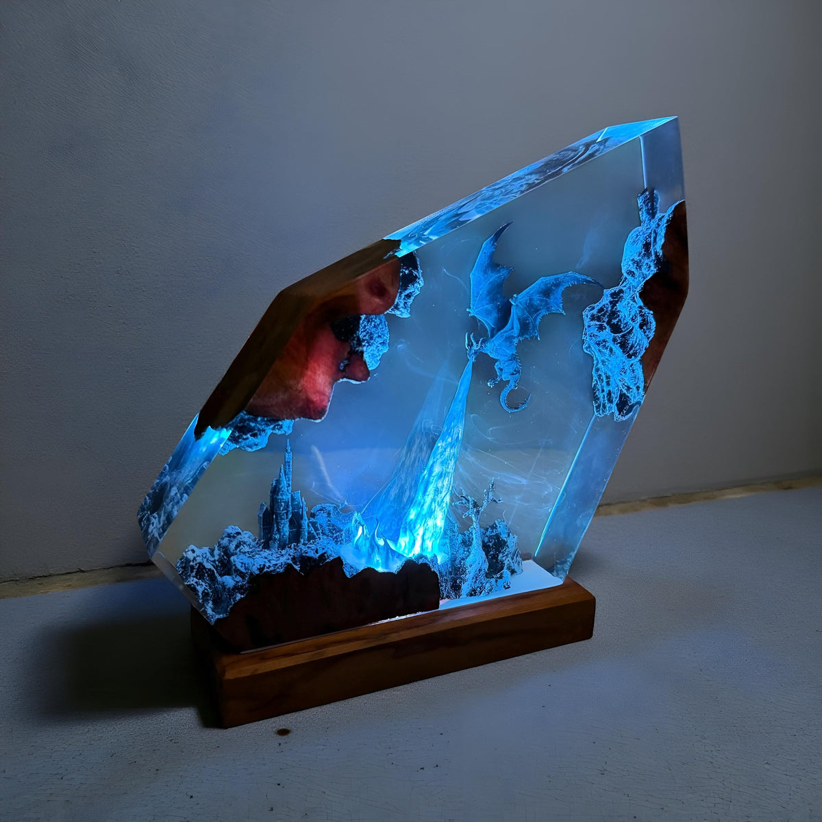 Ice Dragon Resin Night Light | 3D Fantasy Dragon Statue Lamp