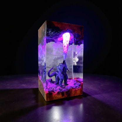 3D Godzilla Resin Lamp– Handmade Wooden Resin Movie Monster LED Home Decor